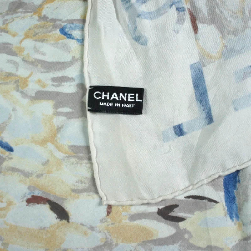 Authentic CHANEL "Logo/Floral" Women's  Vintage Luxury Silk Scarf  Square 34" - Image 4 of 4