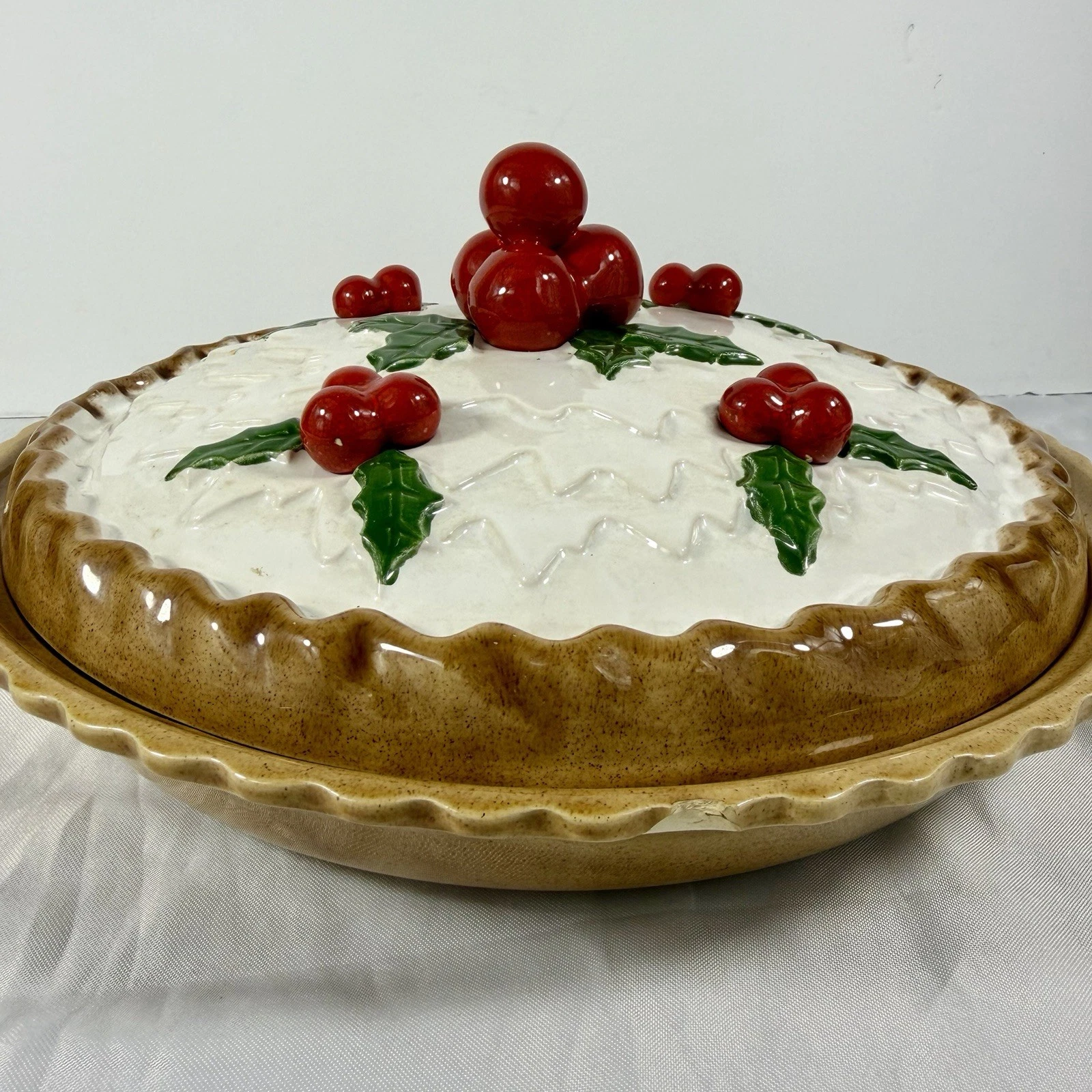 Vintage Cherry Pie Dish Plate Covered Pie Plate Mid Century 50s Kitchen Portugal