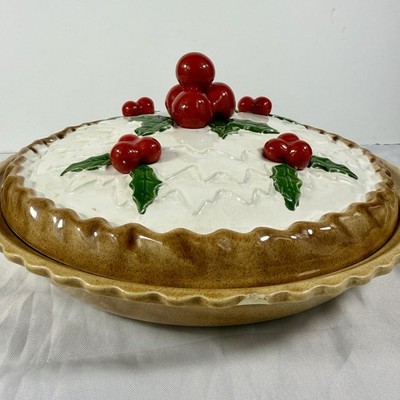 Vintage Cherry Pie Dish Plate Covered Pie Plate Mid Century 50s Kitchen Portugal