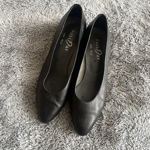 Vintage schwarze Leder-Pumps mit niedrigem Absatz Größe 5 UK