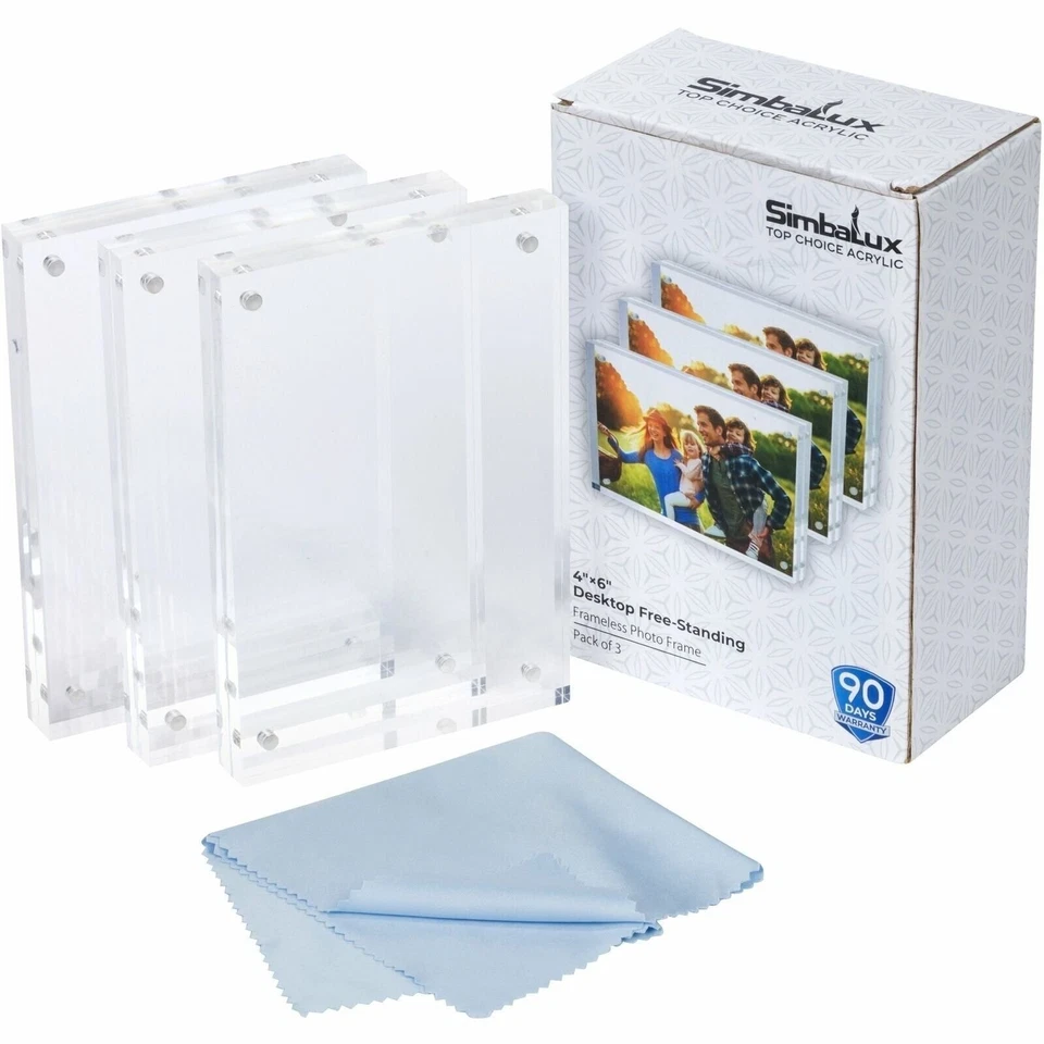 ​​[Paquete de 3] Marco de fotos acrílico SimbaLux® 4” x 6” bloqueo magnético independiente Foto 2 de 4