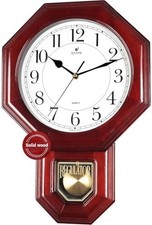 Traditional Schoolhouse Solid Wood Pendulum Wall Clock with Hi-Fi Musical H