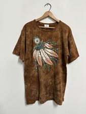 VTG Native American Southwestern T Shirt Brown Tie Dye Single Stitch USA Made XL