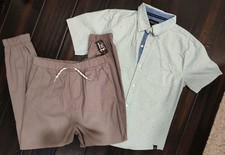NWT Kenneth Cole 2-Pc Boys Set - Green Shirt  Gray Pants -Sz 12 100 Cotton