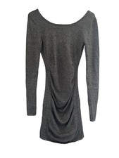 Express Gray Deep V Back Cutout Ruched Bodycon Long Sleeve Dress XS