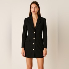 Zara Black Blazer Dress with Pearl Buttons Minimalist Statement Piece sz Small