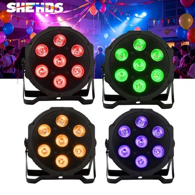 SHEHDS 4PCS LED Flat Par 7x18W RGBWA+UV Lighting Stage Party Disco DJ Par Light