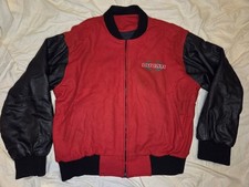 Vintage Ducati Racing Varsity Red Jacket Wreath Logo USA L Black Leather Sleeves