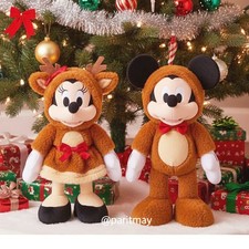 Disney Parks Mickey  Minnie Mouse Reindeer Holiday Plush Set   15'' NEW W TAG 