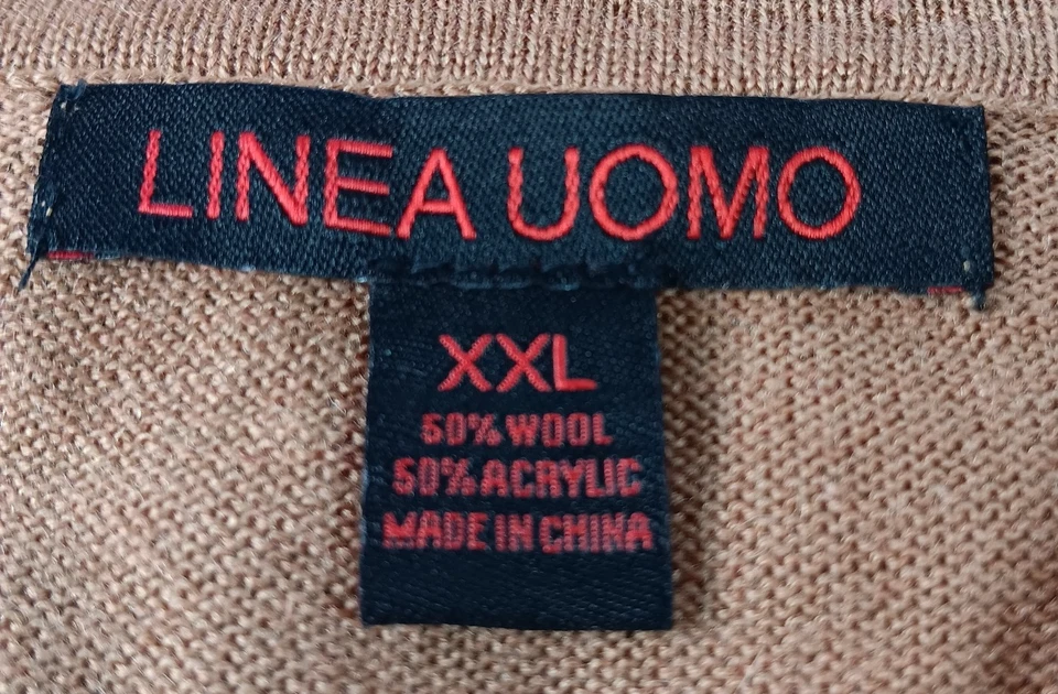 Linea Uomo Sweater XXL Mens Wool Blend Tan Stretch Long Sleeve Pullover Soft - Image 2 of 4