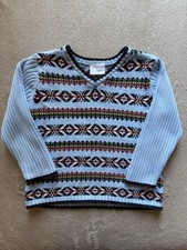 Hanna Andersson Fair Isle V-Neck Pullover Sweater Unisex Kids Long Sleeve Knit