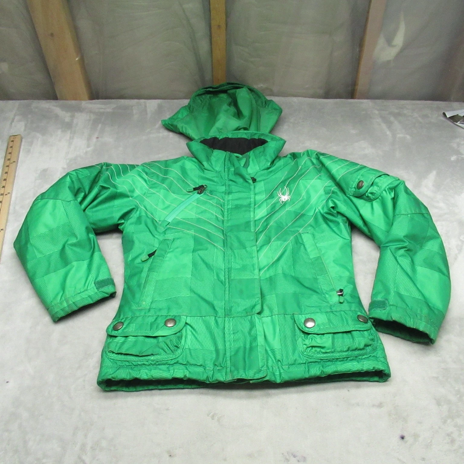 Spyder Jacket Kids 10 Green Ski Full Zip Winter Sports Insulated Winter Snow