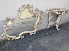 CONSOLE E SPECCHIERA LACCATE VENEZIANE - RICCHI INTAGLI FLOREALI - 1960 EMILIA