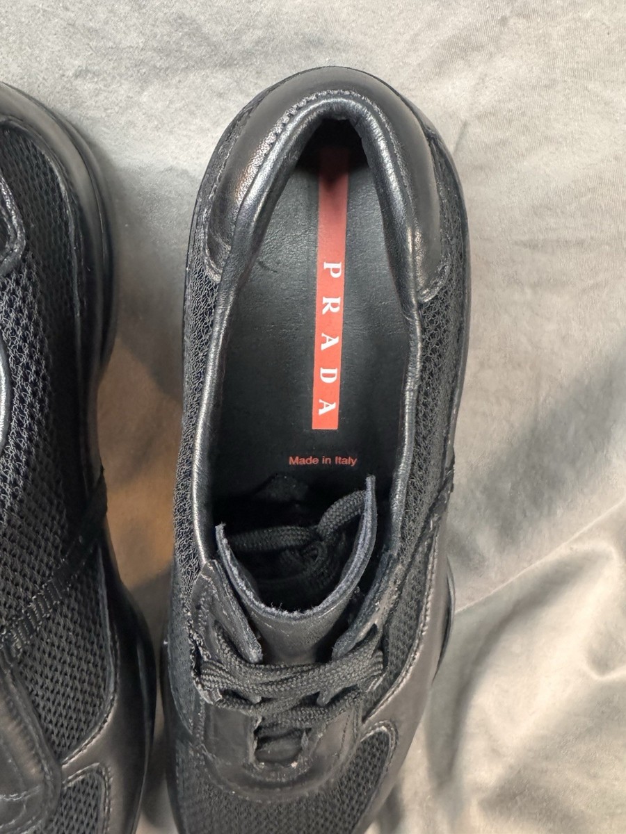 Prada Sport Linea Rossa Black Mesh Leather Sneaker Men's SIZE US 8