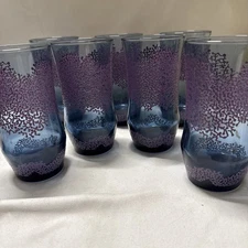 7 Vintage 1970’s Libby Lotus Glass Purple Tumblers