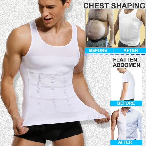 T-shirt canotta da uomo body shaper ventre compressione petto cintura - Foto 14 di 29