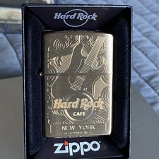 Hard Rock Cafe New York 2021 Gold Etched Guitar ZIPPO Lighter New Orange Sticker