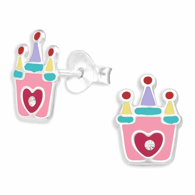 Glitzer Burg Ohrringe Ohrstecker 925 Silber - Kinder Damen Mädchen Schmuck Glitzer Burg Ohrringe Ohrstecker 925 Silber - Kinder Damen Mädchen Schmuck