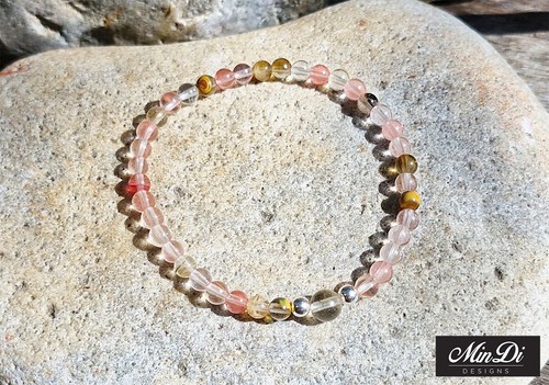 Handmade Stackable Stretch Bracelets With Sterling Silver & WatermelonTourmaline - Picture 7 of 11