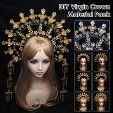 Women Baroque Cross Goddess Crown Tiara Virgin Party Mary Headwear DIY Kits