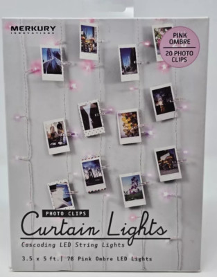 Merkury Photo Clips Curtain Lights Cascading LED String Lights Pink ...