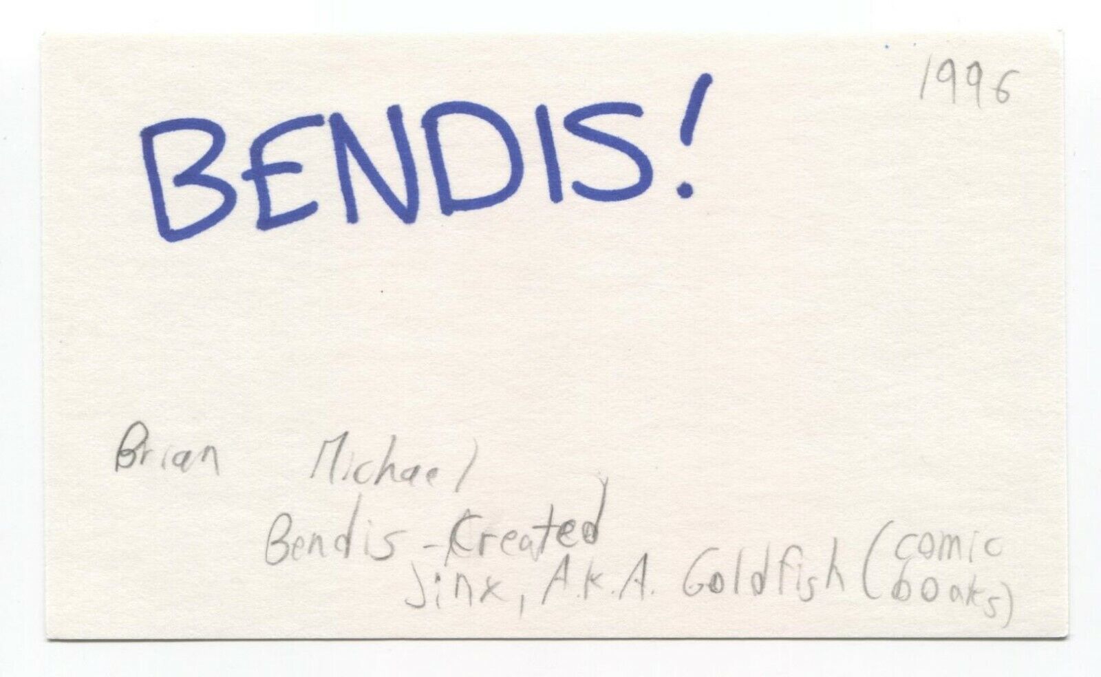 Brian Michael Bendis Signed 3x5 Index Card Autographed Comic Book Artist Marvel