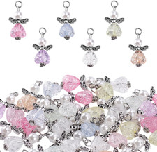 30Pcs Angel Charms, Mixed Angel Wing Pendants Guardian Charms Heart Glass Bead f