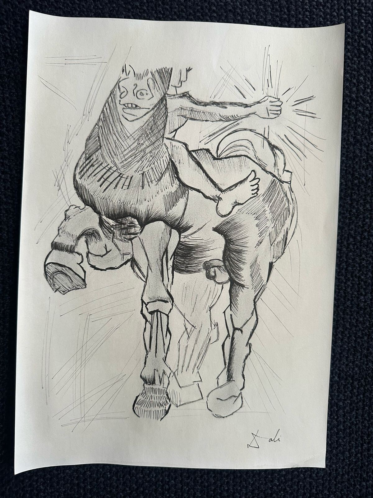 Salvador Dali drawing and painting on old paper signed stamped vintage