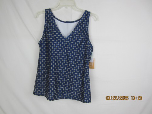 Kona Sol Women's Tile Print Tie Back Tankini Blue L - Picture 3 of 14