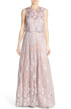  ELIZA J BEADED EMBROIDERED MESH POPOVER GOWN DRESS sz 6