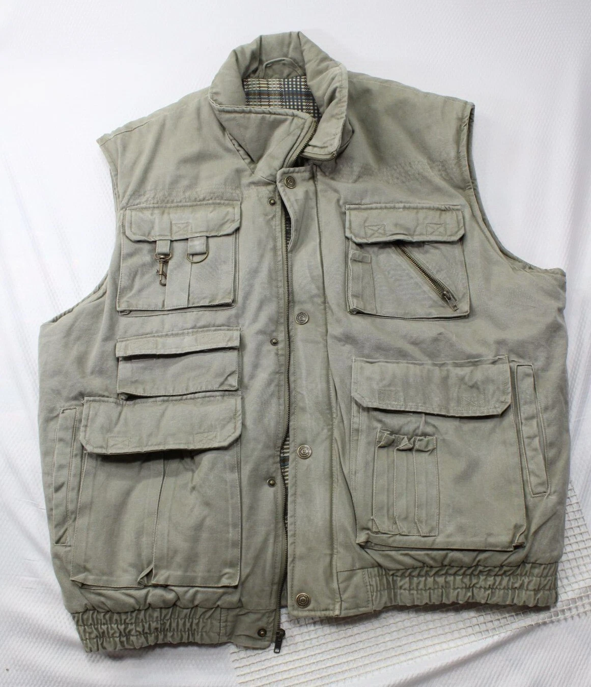 Saugatuck Mens Khaki Utility Vest XL Cotton & Polyester Blend Multiple Pockets M
