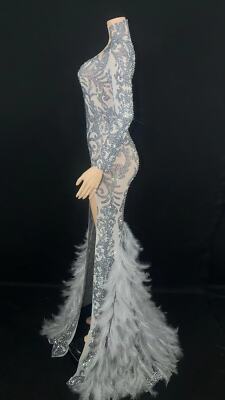 Sparkly Crystals Long Tail Dress Women Evening Prom Party Dress Stage  Wear*-* | eBay