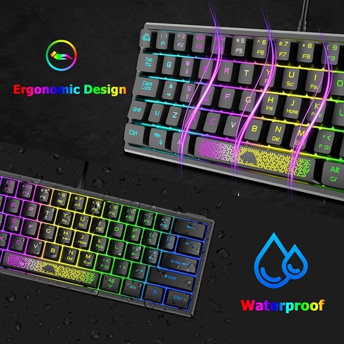 60% Wired Compact Gaming Keyboard, RGB LED Backlit Mechanical Feel For PC Laptop - Picture 37 of 37