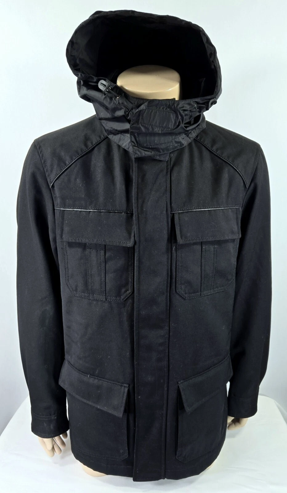 Cappotto Prada Made in Italy 100% lana dettagli in pelle nero us intime ottimeioni condiz t