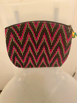 Case Waterproof  Cosmetic Toiletry Bag Chevron Black New Hobo Boho Travel #AA