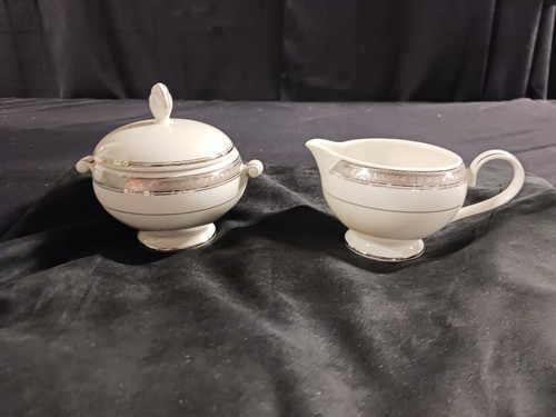 MIKASA PALATIAL PLATINUM FINE CHINA FOOTED CREAMER & SUGAR BOWL W/LID-free Ship.