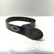 VTG Chicos Belt Rhinestones Beads Lg Silver Toned Buckle Belt Silver Tone Small