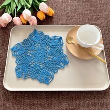 4Pcs/Lot Blue Vintage Hand Crochet Lace Flower Doilies Snowflake Placemats 8.6"