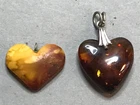 NATURAL OLD ANTIQUE YELLOW BUTTERSCOTCH BALTIC AMBER PENDANTS 2 HEARTS