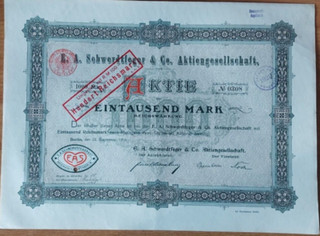 E. A. Schwerdtfeger & Co. AG Aktie über 1000 Mark Berlin den 22. Sept. 1910