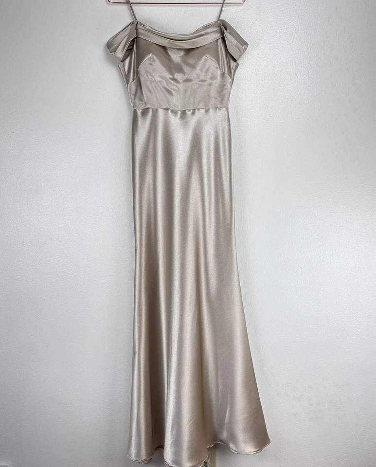 Vestido de Dama de honor Jenny Yoo Serena Talla 2 Formal Vestido de Noche Dorado Pálido Satinado Foto 3 de 4