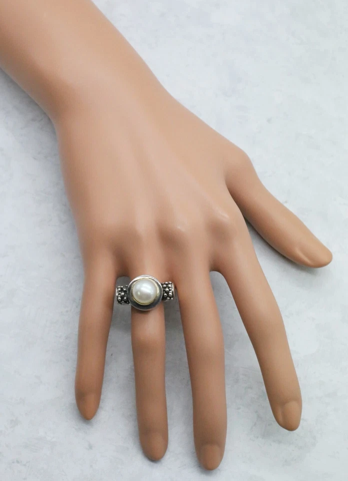 Anillo Michael Dawkins de plata de ley, oro amarillo de 14 quilates y perlas talla 9, 13,3 gr. Foto 2 de 4