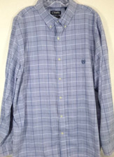 Chaps Ralph Lauren-Mens Button-Down Twill Dress Shirt-2XL XXL-Blue Plaid