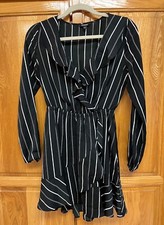 EXPRESS Black Stripe Ruffle Trim Dress (size XS)