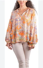 Gigi Moda Made In Italy Womens Phebe Geometric Collared Top Size XL