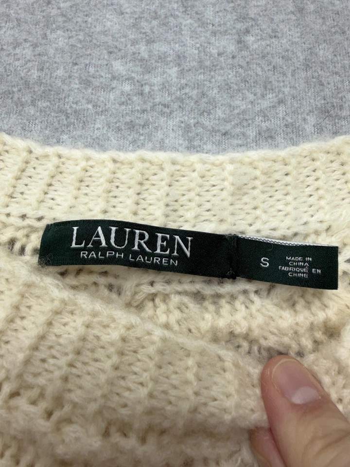 Lauren Ralph Lauren Dress Womens Small Cream Cable Knit Wool Alpaca Sweater - Image 2 of 4