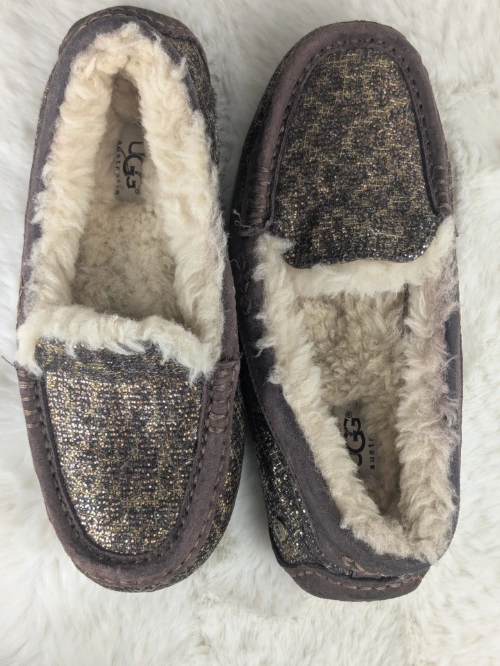 UGG Australia Ansley блестящий коричневый леопард тапочки мокасины США размер 6 ЕС 37 - Изображение 4 из 4