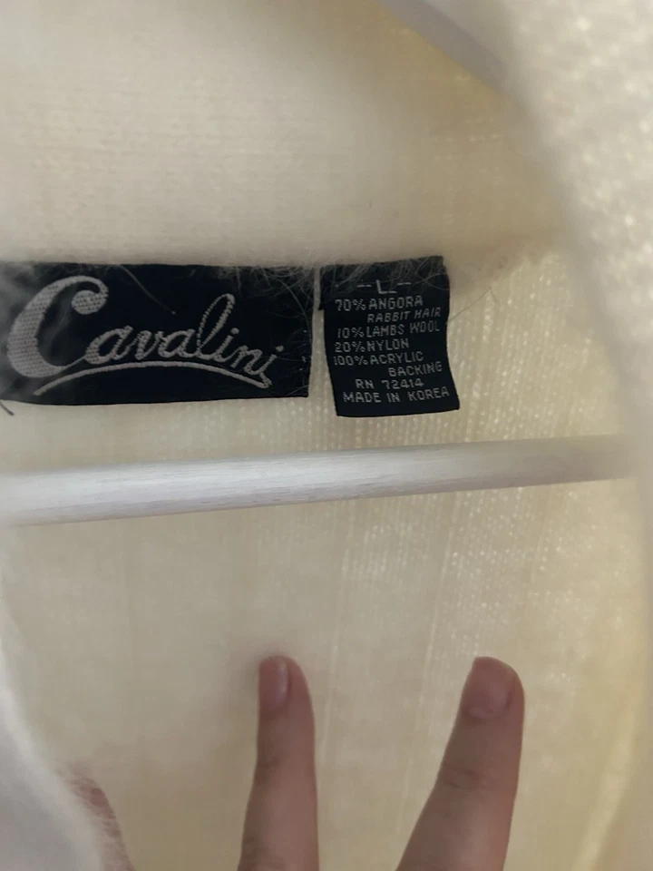 Cárdigan Cavalini Vintage Angora Lana de Cordero Preppy Cable Tejido Dinero Antiguo L Foto 3 de 4