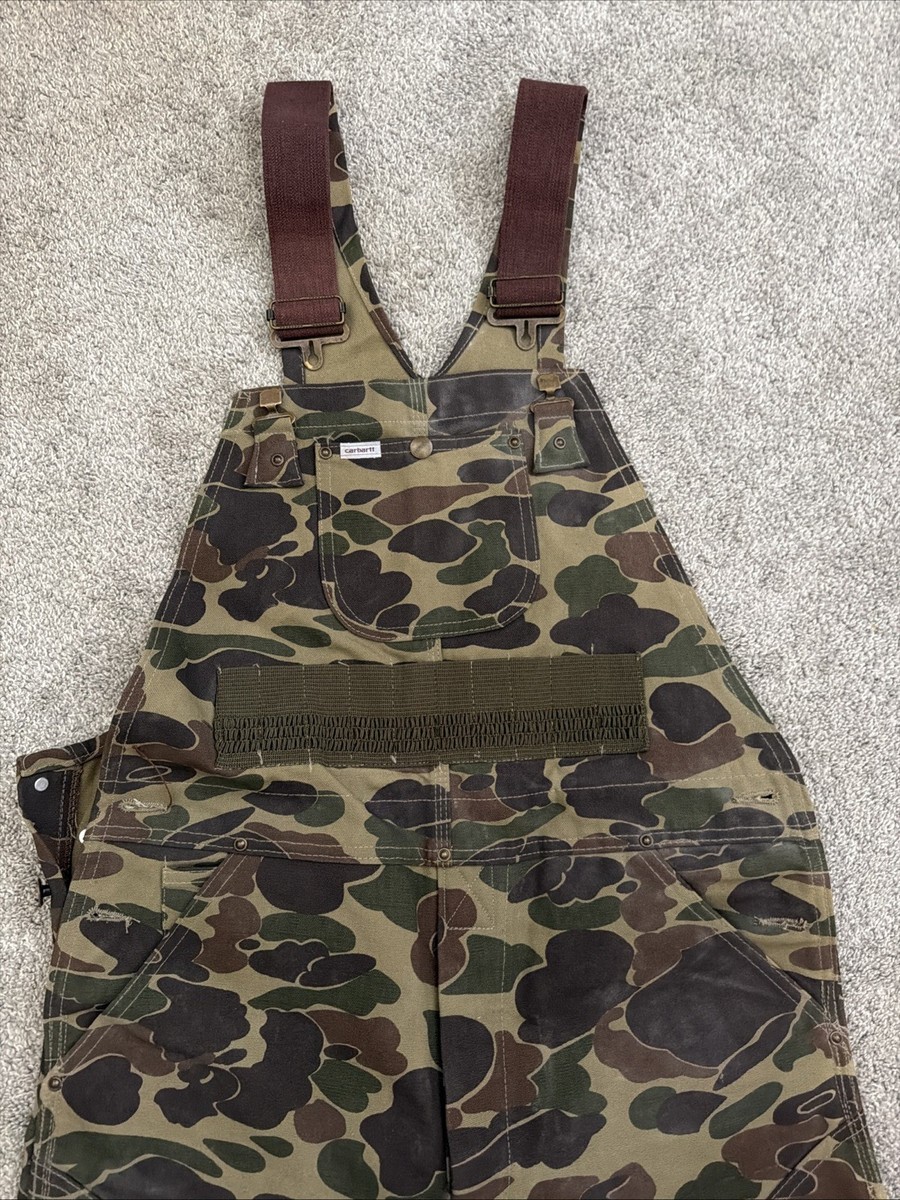 Vintage Carhartt BU103 Bib Overalls Duck Camo Hunting Made In USA