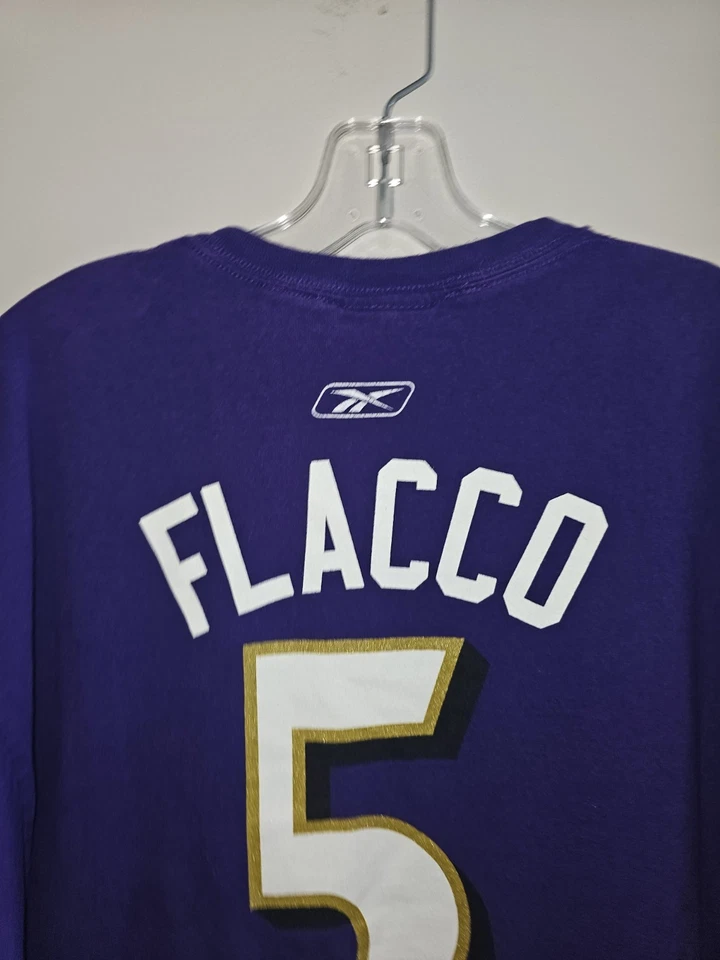 Baltimore Ravens Joe Flacco Large Mens Purple Graphic Logo Tshirt NFL - Image 2 of 4